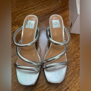 DV by Dolce Vita Silver Strappy Block Heels, Size 8.5
